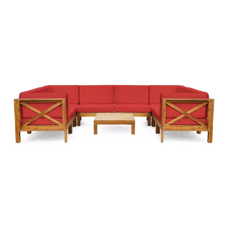 Christopher Knight Home Brava Outdoor 8-Sitzer Ecksofa-Set aus Akazienholz mit Kissen