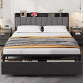 Whizmax Full Size Bed Frame with Upholstered Headboard, Industrial Full Platform Bed with 2 Storage Drawers and Charging Station, No Box Spring Needed