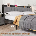Whizmax Doppelbettrahmen mit gepolstertem Kopfteil, industrielles Plattformbett mit 2 Schubladen und Ladestation, kein Boxspringbett erforderlich