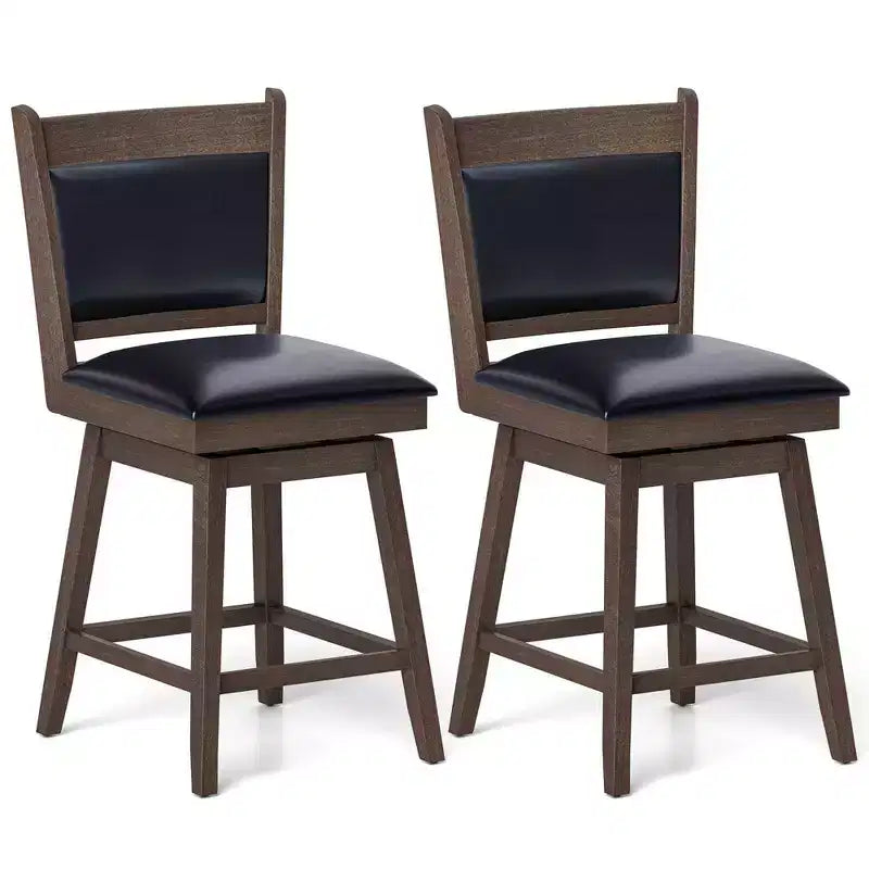 Costway 25 Swivel Bar Stools Set of 2 with Back Rubber Wood Legs Sturdy Footrest