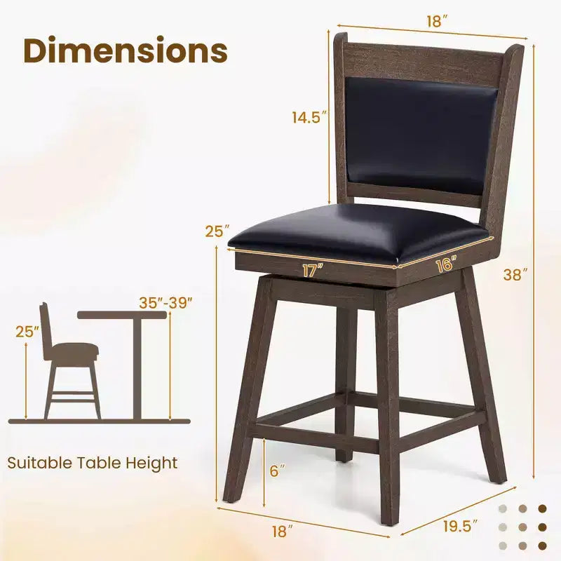Costway 2er-Set Barhocker mit Rückenlehne, um 360° drehbar, aus Kautschukholz, robuste Fußstütze