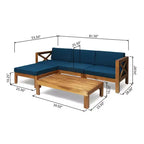 GDFStudio Allaire Akazienholz 3-Sitzer-Ecksofa-Set mit Ottomane