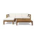 GDFStudio Allaire Acacia Wood 3 Seater Sectional Sofa Set with Ottoman