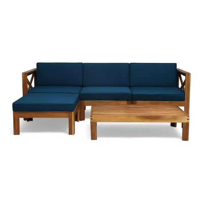 GDFStudio Allaire Akazienholz 3-Sitzer-Ecksofa-Set mit Ottomane