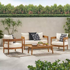 Christopher Knight Home Brooklyn Outdoor 4 Piece Acacia Wood Chat Set with Cushions