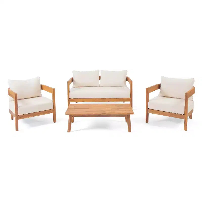 Christopher Knight Home Brooklyn Outdoor 4-teiliges Loungeset aus Akazienholz mit Kissen