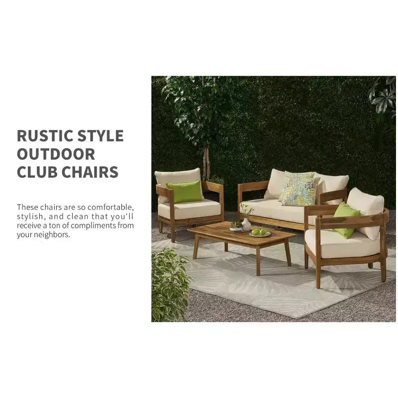 Christopher Knight Home Brooklyn Outdoor 4-teiliges Loungeset aus Akazienholz mit Kissen