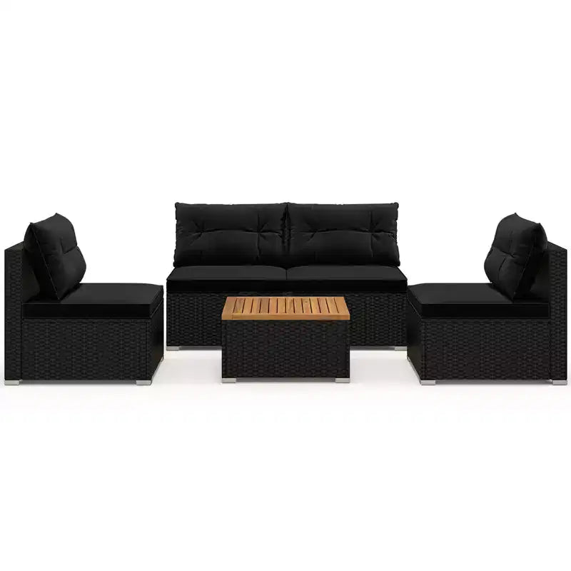 Costway 5-teiliges Outdoor-Möbelset mit Sitz- und Rückenkissen Akazienholz-Tischplatte Blau/Schwarz