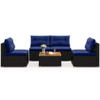 Costway 5-teiliges Outdoor-Möbelset mit Sitz- und Rückenkissen Akazienholz-Tischplatte Blau/Schwarz