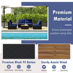 Costway 5-teiliges Outdoor-Möbelset mit Sitz- und Rückenkissen Akazienholz-Tischplatte Blau/Schwarz