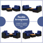 Costway 5-teiliges Outdoor-Möbelset mit Sitz- und Rückenkissen Akazienholz-Tischplatte Blau/Schwarz