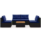 Costway 5-teiliges Outdoor-Möbelset mit Sitz- und Rückenkissen Akazienholz-Tischplatte Blau/Schwarz