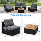 Costway 5-teiliges Outdoor-Möbelset mit Sitz- und Rückenkissen Akazienholz-Tischplatte Blau/Schwarz