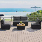 Costway 5-teiliges Outdoor-Möbelset mit Sitz- und Rückenkissen Akazienholz-Tischplatte Blau/Schwarz