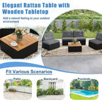 Costway 5-teiliges Outdoor-Möbelset mit Sitz- und Rückenkissen Akazienholz-Tischplatte Blau/Schwarz