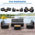Costway 5-teiliges Outdoor-Möbelset mit Sitz- und Rückenkissen Akazienholz-Tischplatte Blau/Schwarz