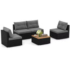 Costway 5-teiliges Outdoor-Möbelset mit Sitz- und Rückenkissen Akazienholz-Tischplatte Blau/Schwarz