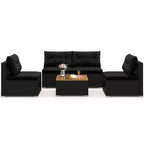 Costway 5-teiliges Outdoor-Möbelset mit Sitz- und Rückenkissen Akazienholz-Tischplatte Blau/Schwarz