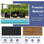 Costway 5-teiliges Outdoor-Möbelset mit Sitz- und Rückenkissen Akazienholz-Tischplatte Blau/Schwarz
