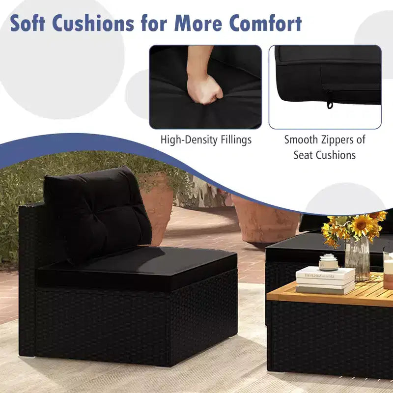 Costway 5-teiliges Outdoor-Möbelset mit Sitz- und Rückenkissen Akazienholz-Tischplatte Blau/Schwarz