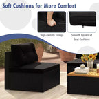 Costway 5-teiliges Outdoor-Möbelset mit Sitz- und Rückenkissen Akazienholz-Tischplatte Blau/Schwarz