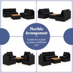 Costway 5-teiliges Outdoor-Möbelset mit Sitz- und Rückenkissen Akazienholz-Tischplatte Blau/Schwarz