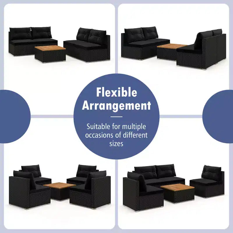 Costway 5-teiliges Outdoor-Möbelset mit Sitz- und Rückenkissen Akazienholz-Tischplatte Blau/Schwarz