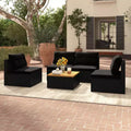 Costway 5 Piece Outdoor Furniture Set with Seat & Back Cushions Acacia Wood Tabletop Blue/Black