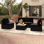 Costway 5 Piece Outdoor Furniture Set with Seat & Back Cushions Acacia Wood Tabletop Blue/Black