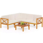 Costway 6-teiliges Terrassenmöbel-Set aus Akazienholz mit Kissen und Couchtisch für den Garten