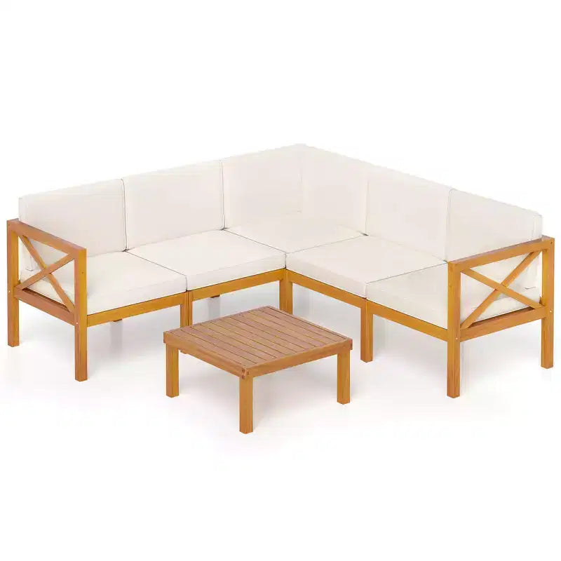 Costway 6-teiliges Terrassenmöbel-Set aus Akazienholz mit Kissen und Couchtisch für den Garten