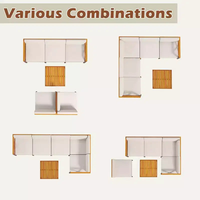 Costway 6-teiliges Terrassenmöbel-Set aus Akazienholz mit Kissen und Couchtisch für den Garten