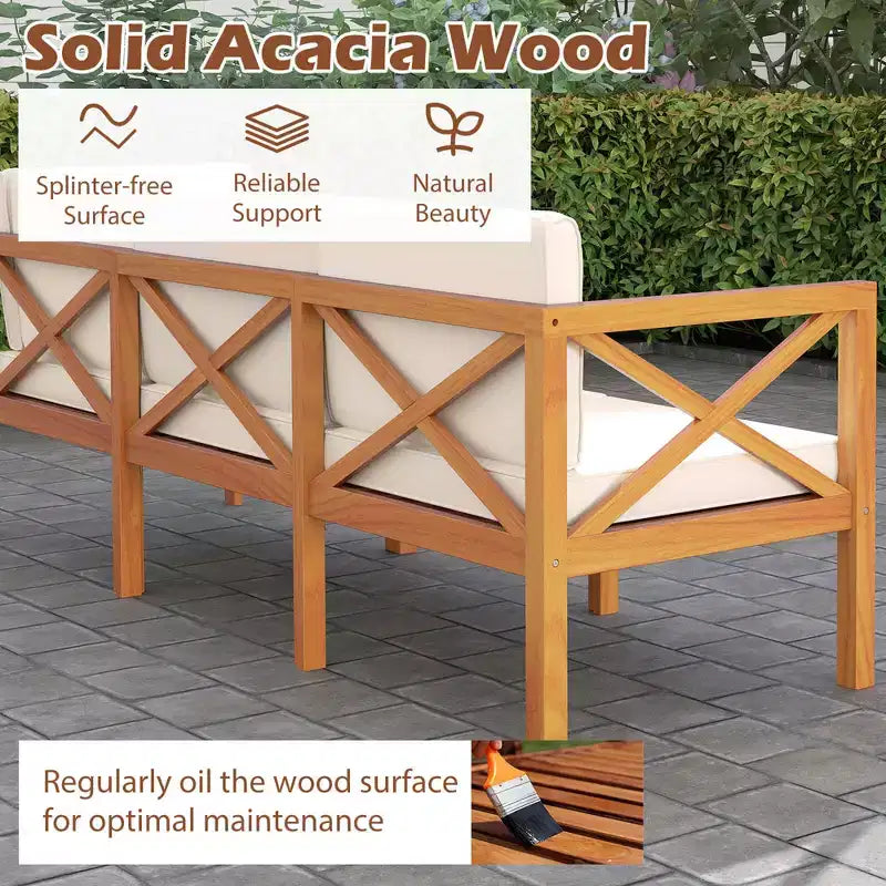 Costway 6-teiliges Terrassenmöbel-Set aus Akazienholz mit Kissen und Couchtisch für den Garten