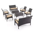 GDFStudio Kilburn Outdoor Wicker and Iron 8 Seater Chat Set with Cushions