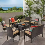 GDFStudio Kilburn Outdoor-Sitzgruppe aus Polyrattan und Eisen, 8-Sitzer, mit Kissen