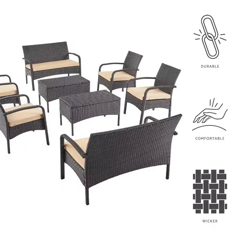 GDFStudio Kilburn Outdoor-Sitzgruppe aus Polyrattan und Eisen, 8-Sitzer, mit Kissen