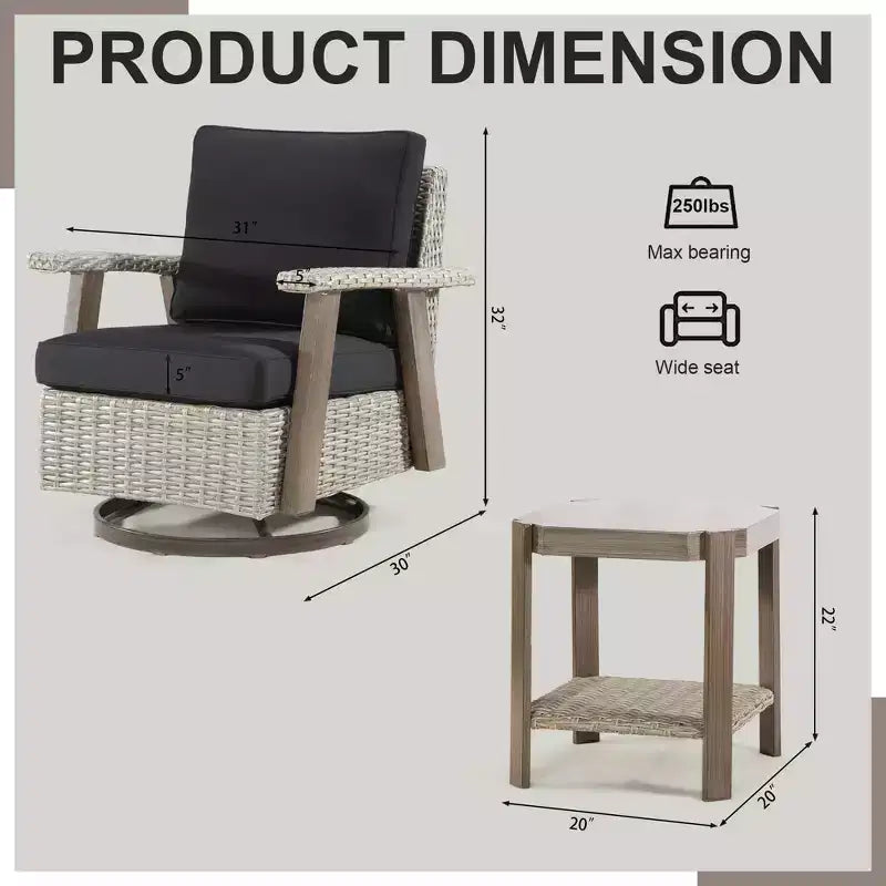 UPTIOT Schaukelstuhl für den Außenbereich aus Polyethylen (PE) Rattan mit Kissen