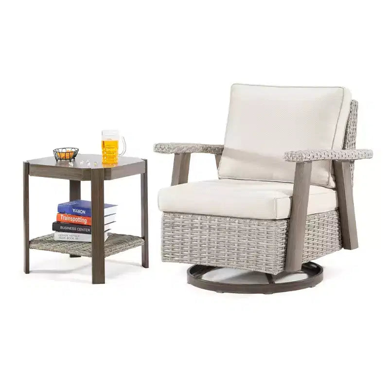 UPTIOT Outdoor Rocking Polyethylene (PE) Wicker Chair with Cushions
