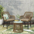 GDFStudio Fromberg Outdoor 3-teiliges Gesprächsset aus Korbgeflecht mit Kissen, Hellbraun/Beige