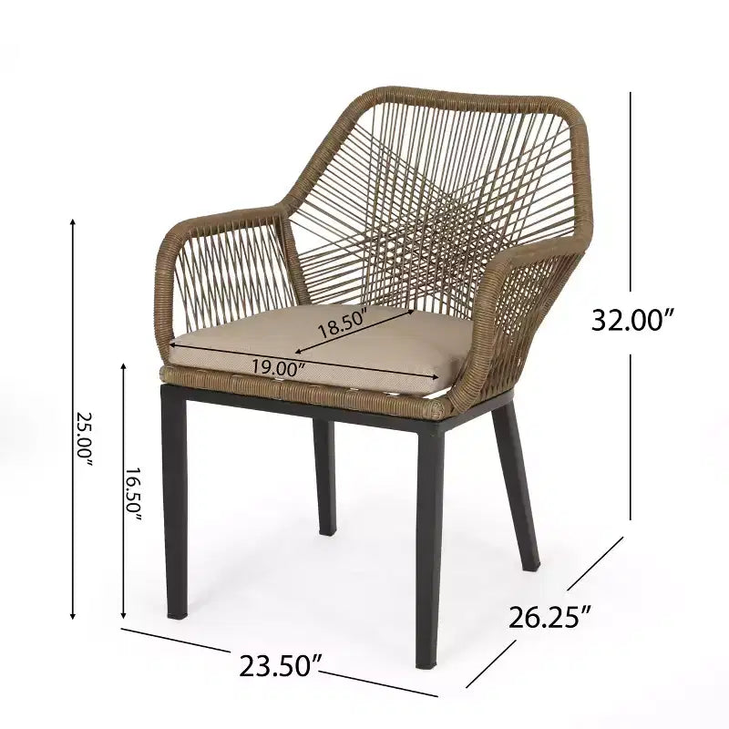 GDFStudio Fromberg Outdoor 3-teiliges Gesprächsset aus Korbgeflecht mit Kissen, Hellbraun/Beige