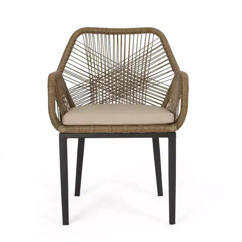 GDFStudio Fromberg Outdoor 3-teiliges Gesprächsset aus Korbgeflecht mit Kissen, Hellbraun/Beige