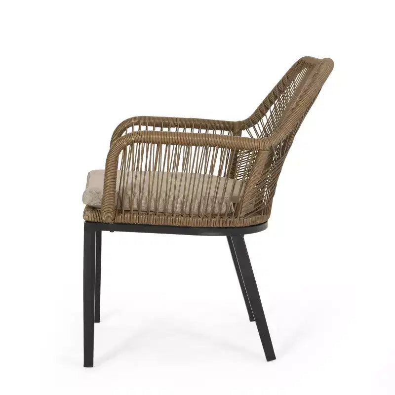 GDFStudio Fromberg Outdoor 3-teiliges Gesprächsset aus Korbgeflecht mit Kissen, Hellbraun/Beige