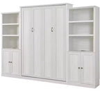 Queen-Size-Schrankbett mit Seitenfach, platzsparendes Bett ideal für Gästezimmer, Schlafzimmer, Home Office, Rustikales Weiß/Braun - ModernLuxe