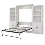 Queen-Size-Schrankbett mit Seitenfach, platzsparendes Bett ideal für Gästezimmer, Schlafzimmer, Home Office, Rustikales Weiß/Braun - ModernLuxe