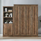 Queen-Size-Schrankbett mit Seitenfach, platzsparendes Bett ideal für Gästezimmer, Schlafzimmer, Home Office, Rustikales Weiß/Braun - ModernLuxe