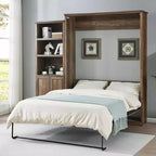 Queen-Size-Schrankbett mit Seitenfach, platzsparendes Bett ideal für Gästezimmer, Schlafzimmer, Home Office, Rustikales Weiß/Braun - ModernLuxe