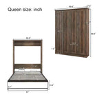 Queen-Size-Schrankbett mit Seitenfach, platzsparendes Bett ideal für Gästezimmer, Schlafzimmer, Home Office, Rustikales Weiß/Braun - ModernLuxe