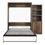 Queen-Size-Schrankbett mit Seitenfach, platzsparendes Bett ideal für Gästezimmer, Schlafzimmer, Home Office, Rustikales Weiß/Braun - ModernLuxe