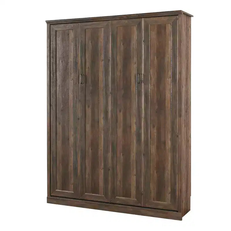 Queen-Size-Schrankbett mit Seitenfach, platzsparendes Bett ideal für Gästezimmer, Schlafzimmer, Home Office, Rustikales Weiß/Braun - ModernLuxe