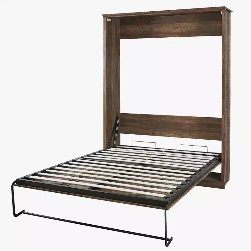 Queen-Size-Schrankbett mit Seitenfach, platzsparendes Bett ideal für Gästezimmer, Schlafzimmer, Home Office, Rustikales Weiß/Braun - ModernLuxe
